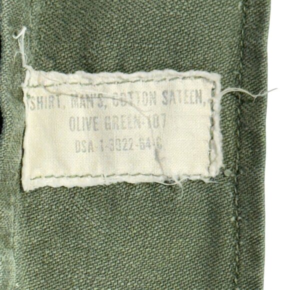 Vintage 60s Army Olive Green Cotton Sateen Shirt Medium - Picture 6 of 10
